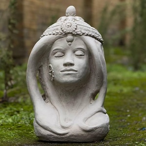 Concrete goddess statue Spiritual garden decoration Cement female bust sculpture Outdoor Zen ornament Unique goddess head figurine Yard art