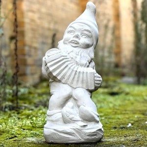 Unique gnome figurine Concrete musician gnome statue Stone garden troll ornament Cement animal decoration Gnome lover gift Outdoor yard art