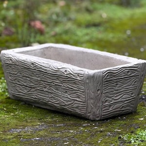 Rectangular concrete planter box Stone wood grain design Durable outdoor cement flower pot Modern garden plant container Lawn ornament Gift