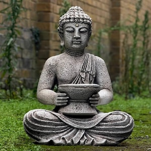 Medytujący Budda z misą ofiarną, posąg Tradycyjna dekoracja Buddy, zewnętrzna rzeźba ogrodowa zen, japońska ozdoba, prezent dla miłośnika Buddy