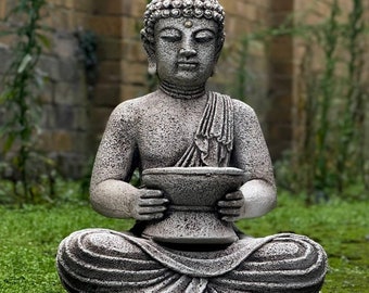 Meditating buddha with offering bowl statue Traditional buddha decoration Outdoor zen garden sculpture Japanese ornament Buddha lover gift