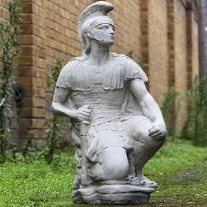 Roman soldier concrete statue Historic garden decor Outdoor greek sculpture Ancient rome cement figure Unique yard ornament Home sculpture