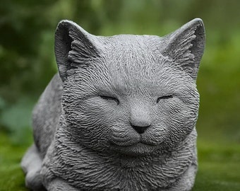 Sleeping cat sculpture Concrete kitten statue Cement memorial ornament Stone pet art Kitty lover gift Garden decoration Front door ornament