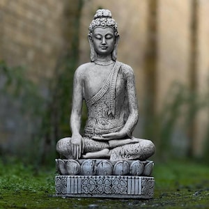 Japanese buddha sculpture Stone home and garden decoration Outdoor sitting buddha figurine Zen ornament Cement yard art Traditional decor