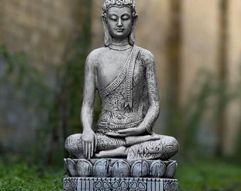 Japanese buddha sculpture Stone home and garden decoration Outdoor sitting buddha figurine Zen ornament Cement yard art Traditional decor