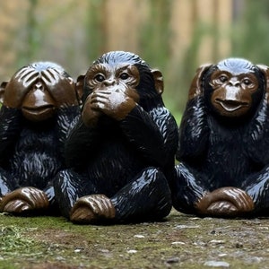 Three wise monkeys statue set Concrete garden and home decor See no evil - Speak no evil - Hear no evil figurines Outdoor sculpture trio