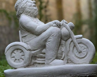 Concrete biker garden statue Motorcycle man lover decoration Outdoor biker sculpture Cement garden and home ornament Handcrafted biker