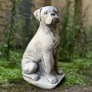 Garden Boxer dog figurine Concrete dog statue Outdoor pet sculpture Cement memorial dog decoration Front door ornament Boxer dog lover gift