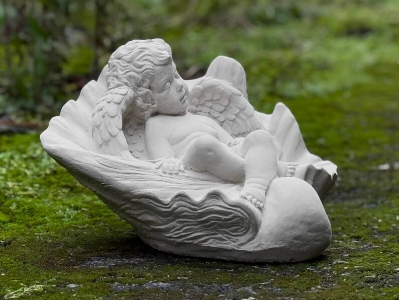 Concrete Sleeping Baby Angel Figurine Stone Cherub Decor Outdoor Garden ...