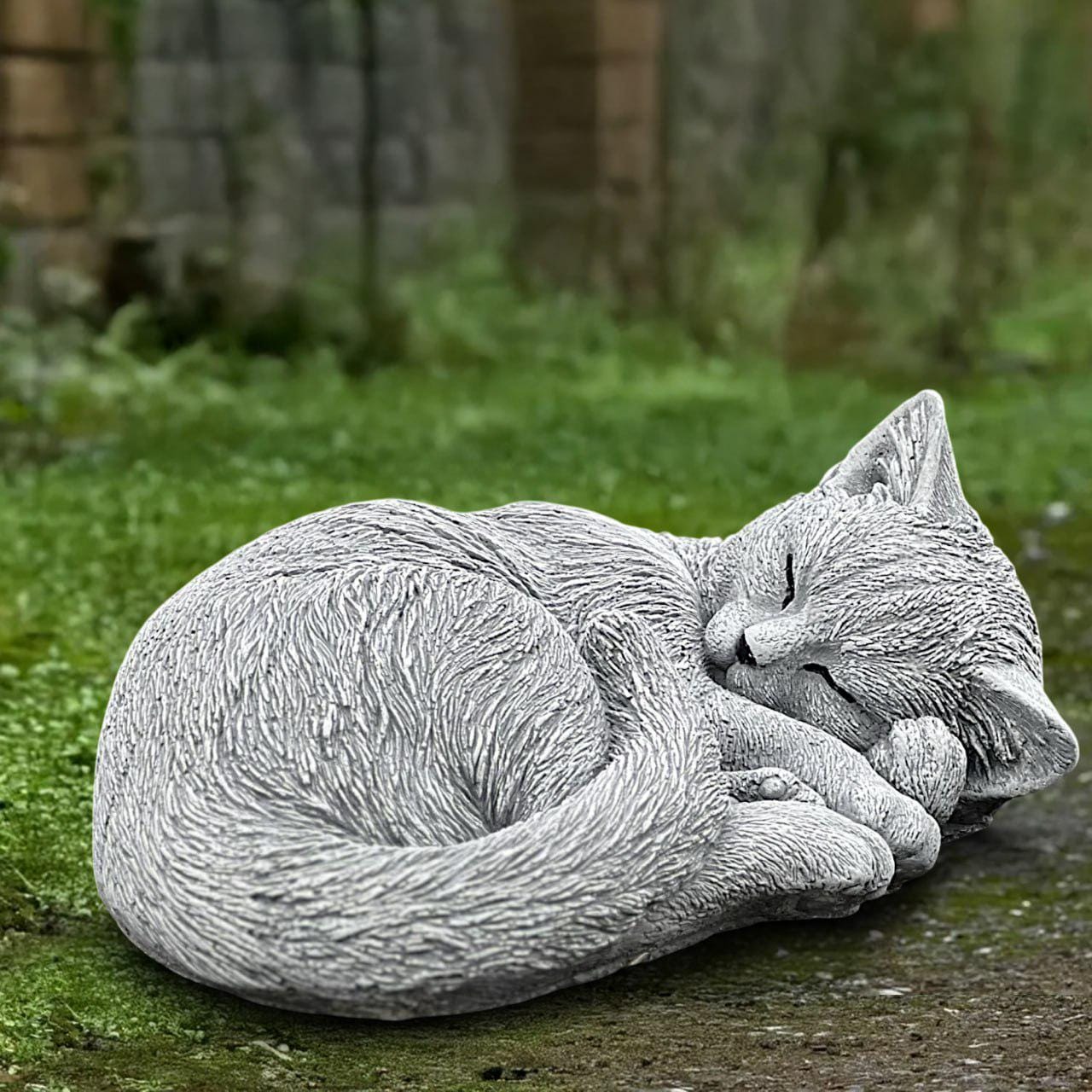 Curled cat sculpture Outdoor kitty figurine Cement kitten statue Stone animal ornament Cement pet decoration Kitty lover gift Yard art