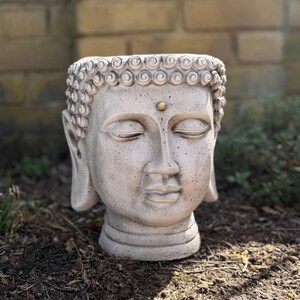 Betonnen Boeddha hoofd plantenbak Handgemaakte Boeddha bloempot Steen plant pot decoratie Outdoor tuin plantenbak ornament Patio plantenhouder cadeau