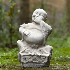 Ręcznie wykonana statua Buddy Śmiejący się Budda dekoracja zewnętrzna Betonowa ozdoba ogrodowa Zen Cementowa rzeźba duchowa Prezent do medytacji z kamienia
