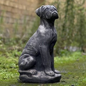 Stone Boxer dog statue Outdoor dog figurine Concrete home dog sculpture Cement memorial pet decoration Garden dog ornament Dog lover gift