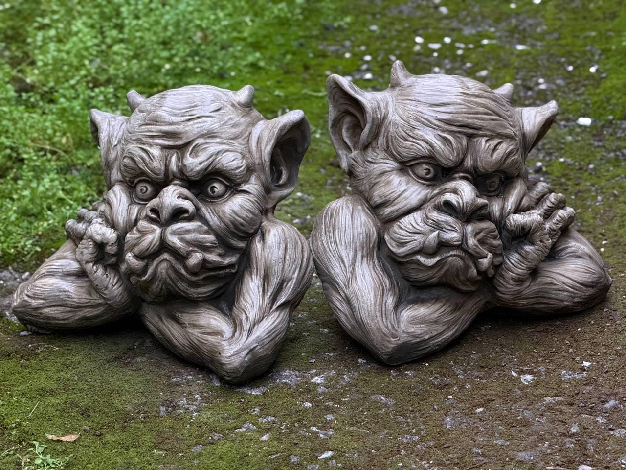 Amazing Pair Gargoyle Statue Concrete Demons Decor Outdoor Monsters ...