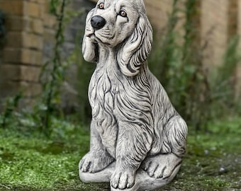 Cocker Spaniel dog statue Stone memorial dog figurine Concrete spaniel sculpture Outdoor garden pet decor Animal ornament Dog lover gift