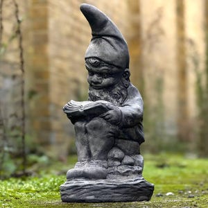 Stone reading gnome statue Outdoor gnome sculpture Concrete gnome ornament Cement yard art Gnome lover gift Home and garden decoration