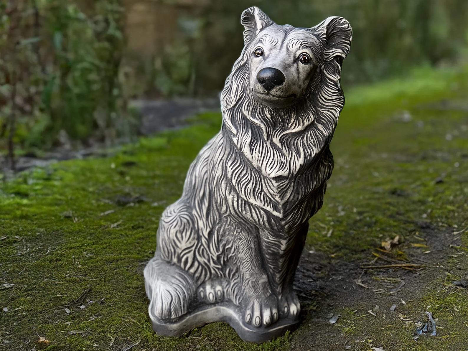 Concrete Collie Dog Garden Guardian Statue Stone Pet Memorial