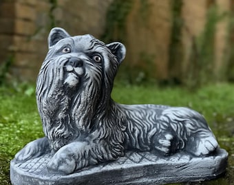 Concrete Yorkshire Terrier statue Realistic dog decoration Cement Yorkie sculpture for yard Outdoor pet memorial Westie dog ornament Gift