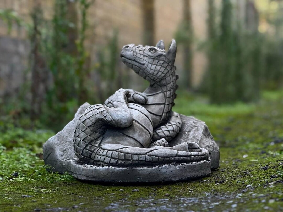 Stone Relaxing Dragon Sculpture Concrete Animal Decoration Cement Baby ...