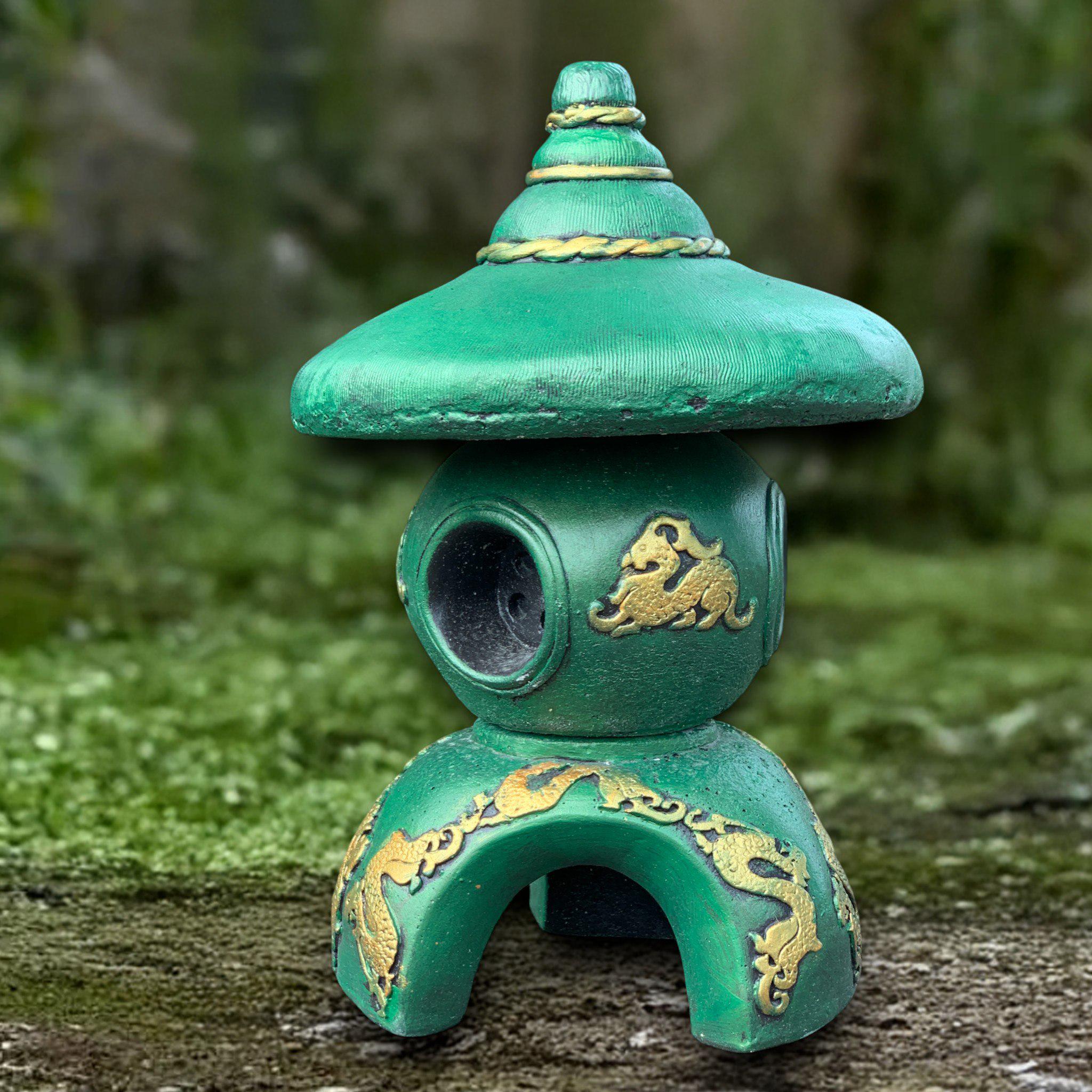 Large Green Pagoda Statue Concrete Lantern Pagoda Sculpture