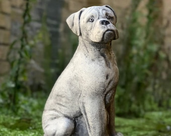 thumbnail: Boxer Hond Standbeeld - Tuinbeeld Van Steen Met Pups (33cm Hoog, 8kg)