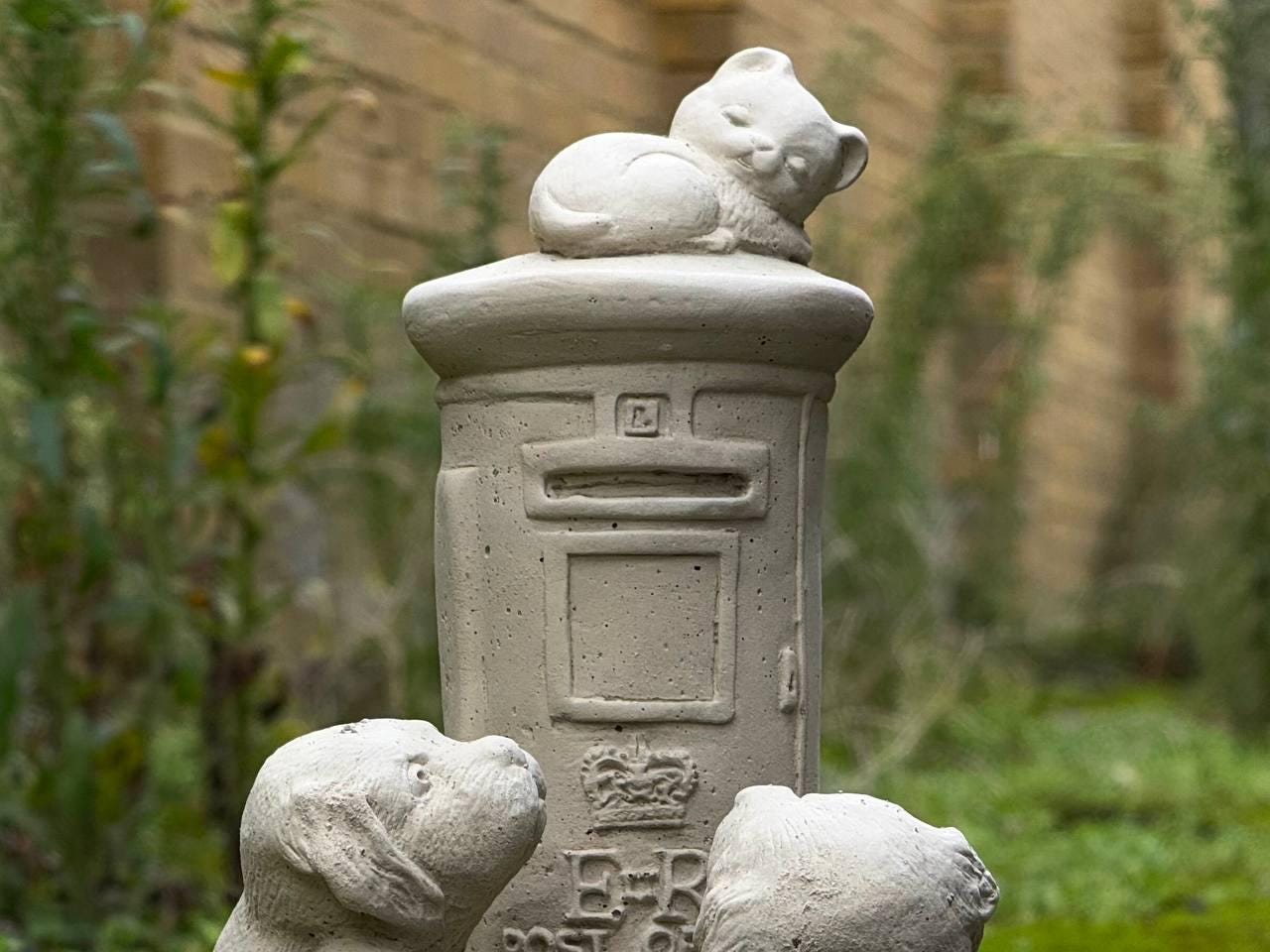 Outdoor Postbox With Puppies and Cat Concrete Statue Garden Animal ...