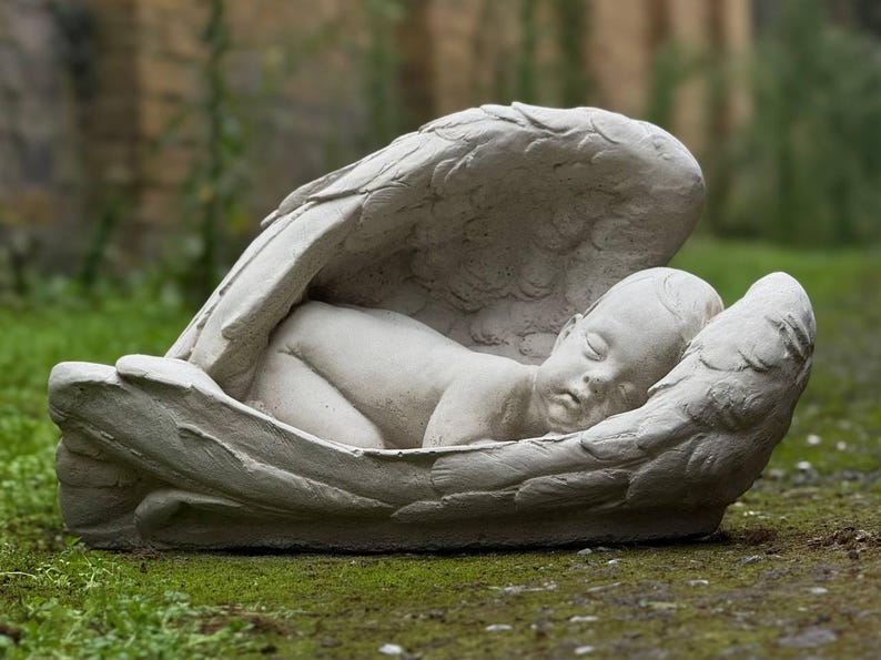 Sleeping Baby Angel Statue Stone Cherub Sculpture Outdoor Guardian ...