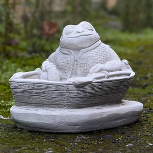 Stone fishing frog statue Garden decor ornament Cement amphibian sculpture Outdoor pond decoration Concrete animal figurine Frog lover gift