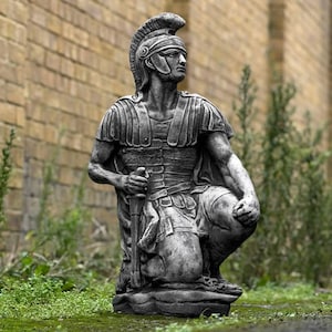 Concrete Roman soldier statue Historic garden decoration Outdoor Greek sculpture Ancient Rome figurine Yard art Home sculpture Lawn ornament