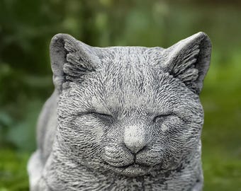 石の猫の置物 屋外用子猫像 コンクリート製ペット記念装飾 庭の猫の