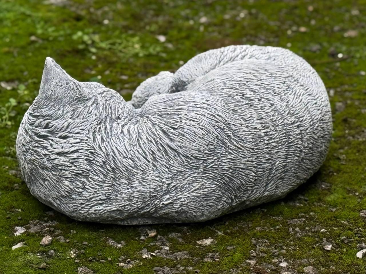 Outdoor Curled Cat Figurine Stone Sleeping Kitty Statue Concrete