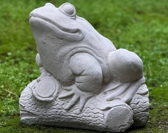 Concrete white frog statue Stone frog figurine Outdoor whimsical sculpture Cement pool decoration Frog lover gift Garden and home ornament