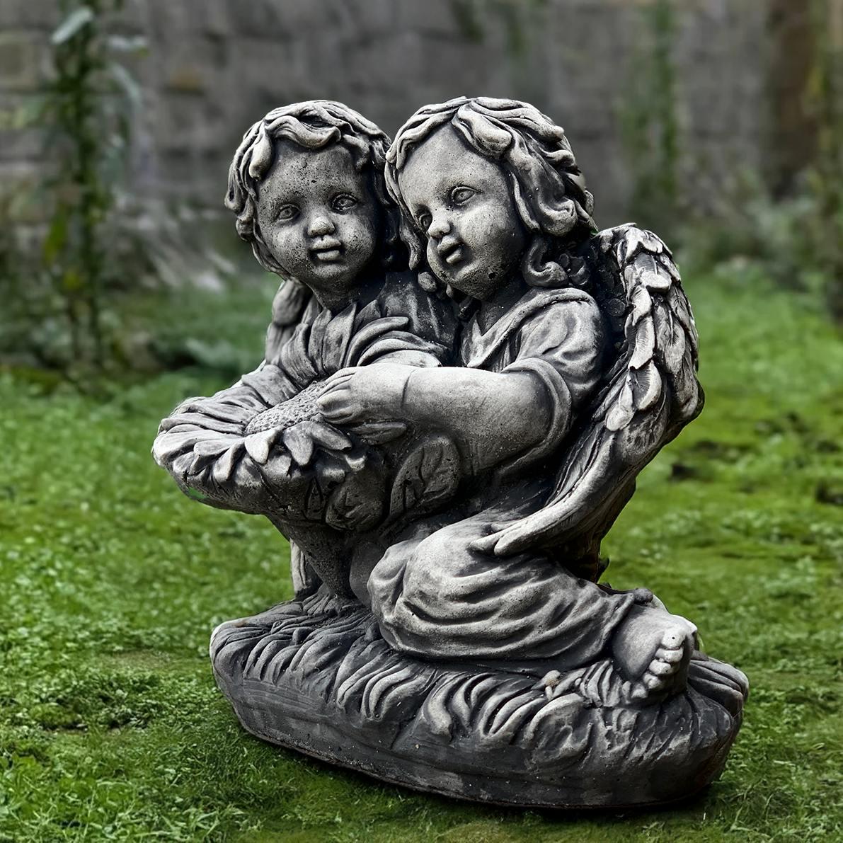 Concrete Baby Angel With Sunflower Statue Stone Pair Cherub Sculpture ...