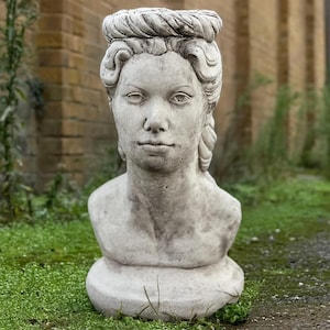 Woman face statue Concrete minimalist head sculpture Large human bust figurine Stone abstract face ornament Modern decoration Garden art