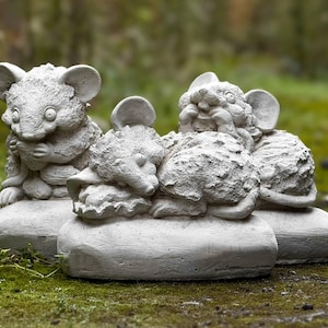 Concrete mouse trio sculpture set Stone sleepy, whisker-twirling, and snack-loving mice Garden decoration ornament Cement animal figurine