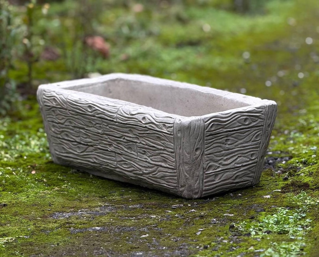 Rechteckiger Beton Pflanzkasten Stein Holzmaserung Design Langlebiger Outdoor Zement Blumentopf Moderner Gartenpflanzenbehälter Rasenverzierung Geschenk