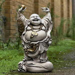 Duży szczęśliwy wystrój Buddy Zewnętrzna uśmiechnięta statua Buddy Japońska buddyjska ozdoba Tradycyjna sztuka ogrodowa Figurka ogrodowa Zen Prezent dla kochanka