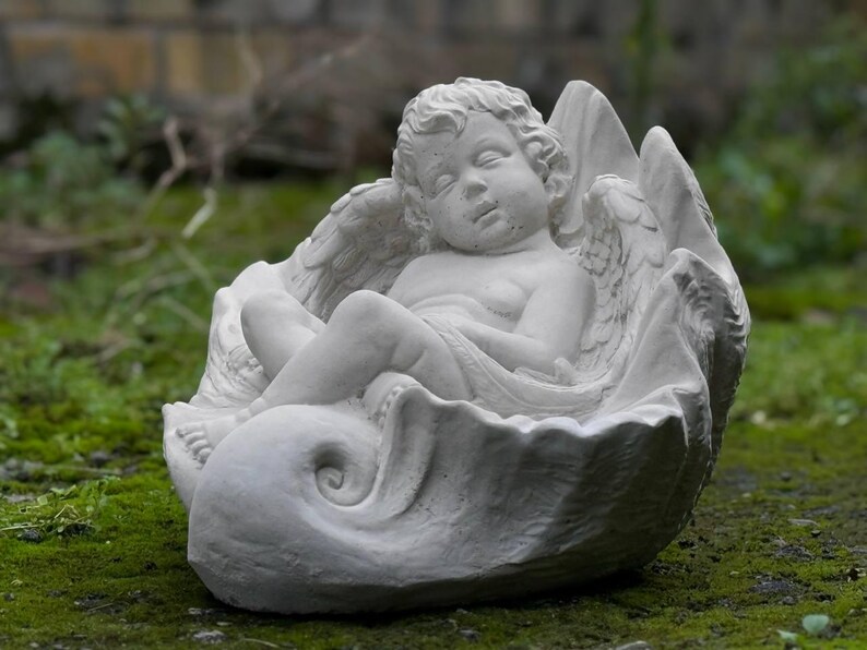 Concrete Sleeping Baby Angel Figurine Stone Cherub Decor Outdoor Garden ...