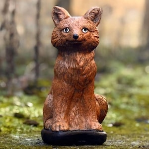 Stone cute fox statue Concrete fox sculpture Outdoor animal figurine Cement forest ornament Nature yard art Woodland animal decoration Gift