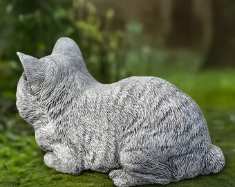 石の猫の置物 屋外用子猫像 コンクリート製ペット記念装飾 庭の猫の