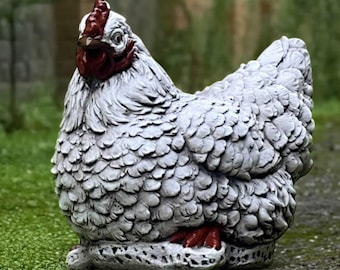 Escultura de pollo al aire libre Decoración de animales de granja de hormigón Estatua de pollo de piedra Adorno de animal de cemento Regalo para amantes de los pollos Arte de patio Arte de jardín