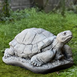 Outdoor tortoise figurine Stone turtle statue Concrete wildlife sculpture Cement reptile decoration Wildlife yard ornament Turtle lover gift