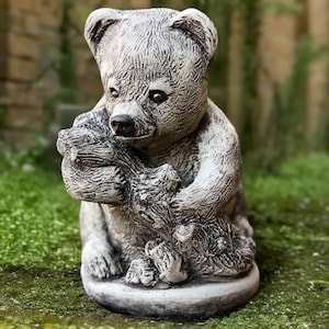 Outdoor bear hug sculpture Concrete bear statue Stone teddy figurine Cement bear ornament Stone yard decoration Bear lover gift Yard art