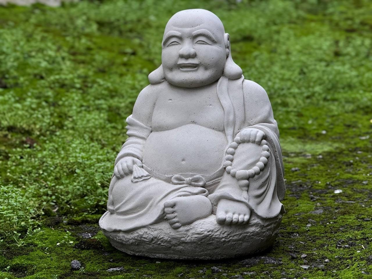 Large Laughing Buddha Statue Stone Garden Decor Zen Outdoor