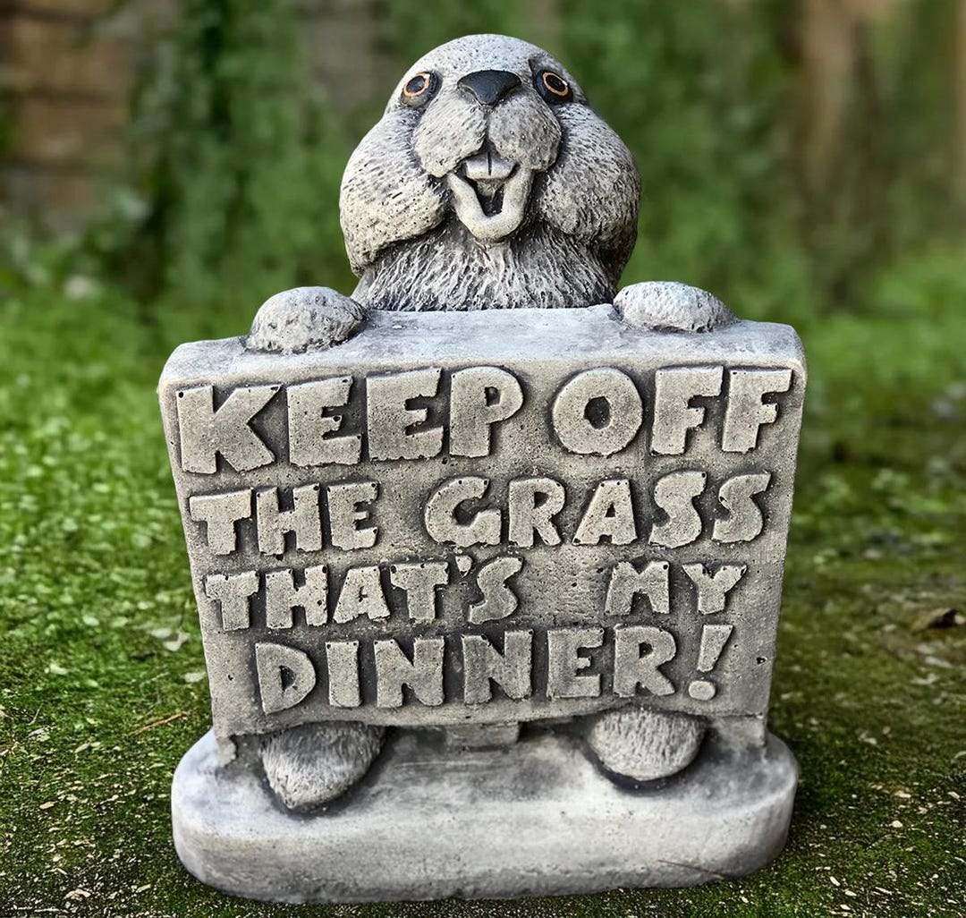 Garden Rabbit Sign Sculpture Outdoor Keep off the Grass Statue Outdoor ...