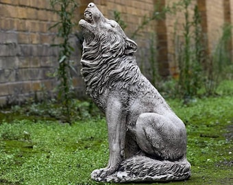 Large howling wolf statue Cement Wolf figurine Outdoor cement wolf decor Concrete wolf sculpture Garden wolf ornament Unique animal statue