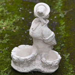 Humorous duck in clothes decoration Concrete duck planter with two bowls for plants or statue Outdoor garden sculpture Cement bird figurine