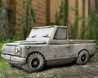 Großer Pick-up-Truck-Übertopf-Statue Steinauto-Skulptur für den Garten Outdoor Blumentopfdekor Gartenbettverzierung Abholung Liebhabergeschenk Yardkunst