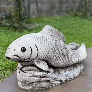Stone fish figurine Concrete koi fish statue Outdoor fish sculpture Cement ocean ornament Yard art Fish lover gift Garden and home decor