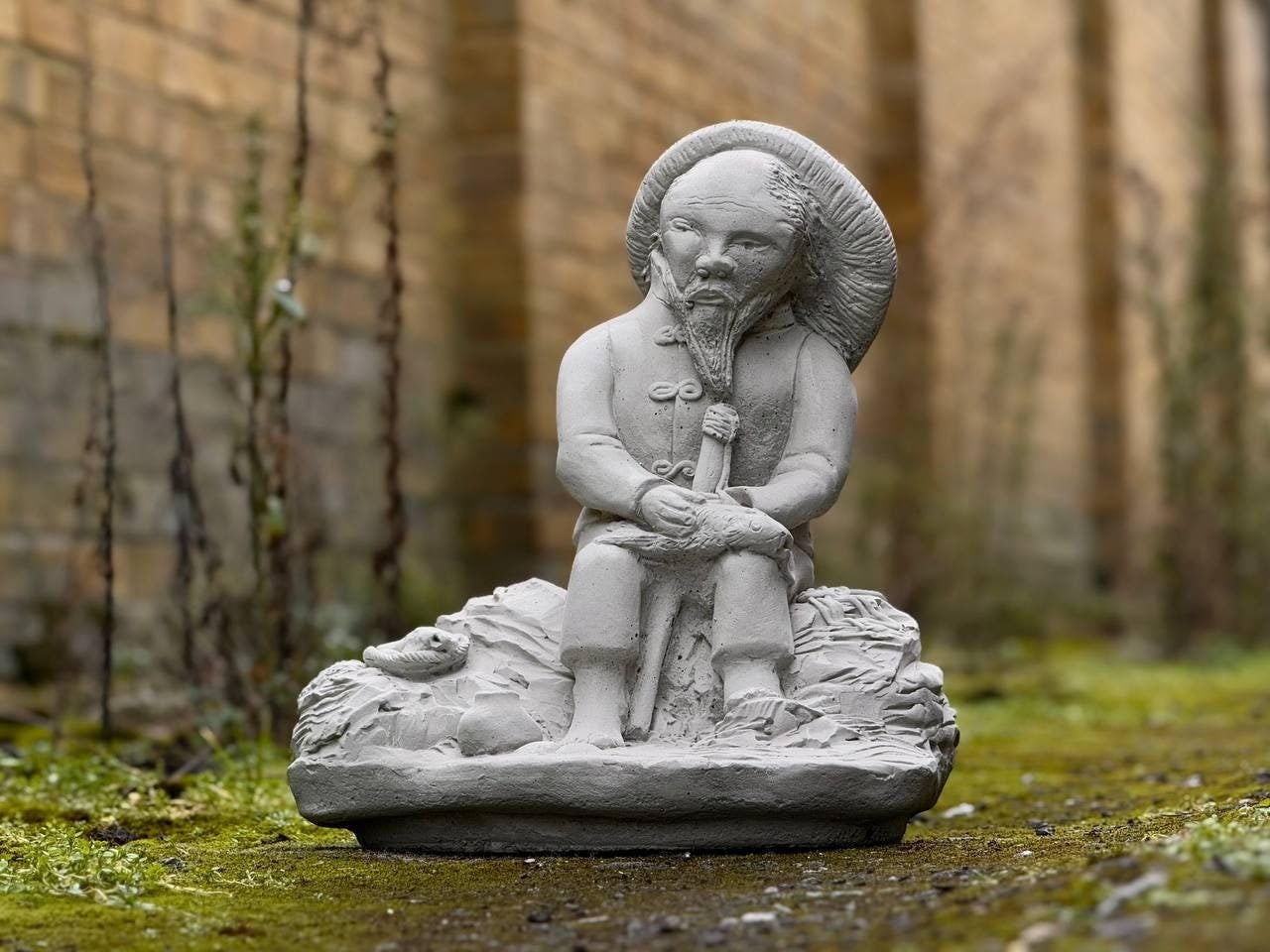 Statua Da Giardino Pescatore Asiatico In Pietra – 46 Cm, Resistente Al Gelo, Artigianato Thailandese, Decorazione Per Esterni E Laghetti